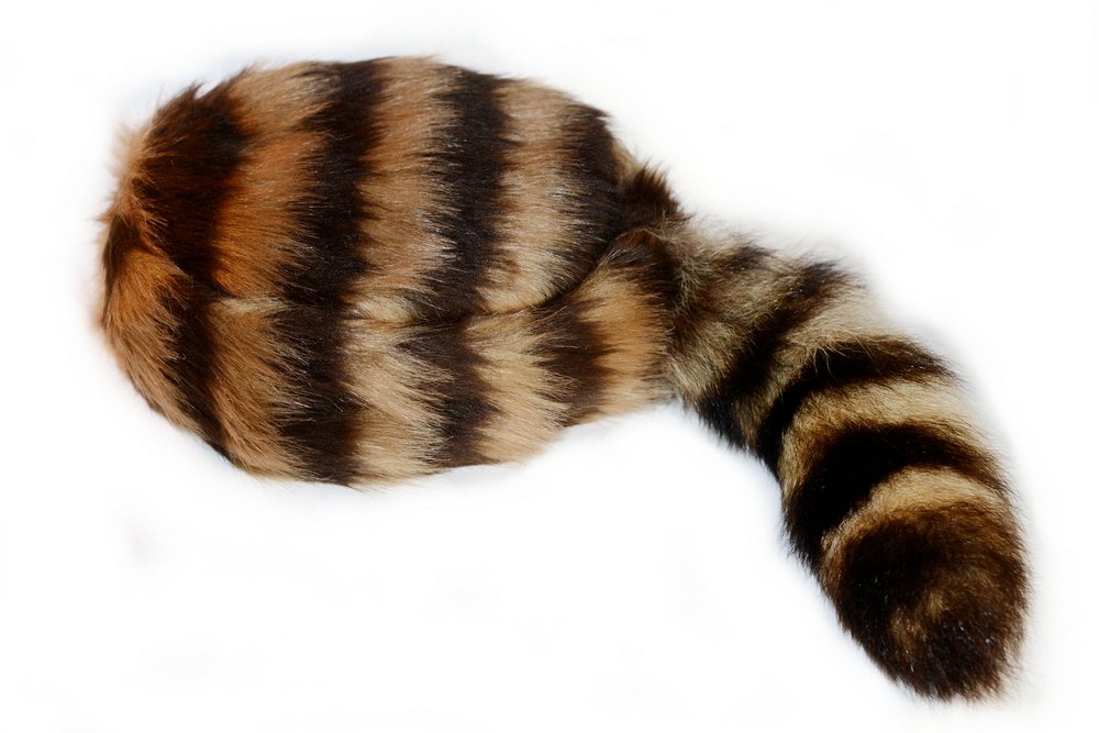 Stripe Cooney Cap with striped faux fur and real coon tail